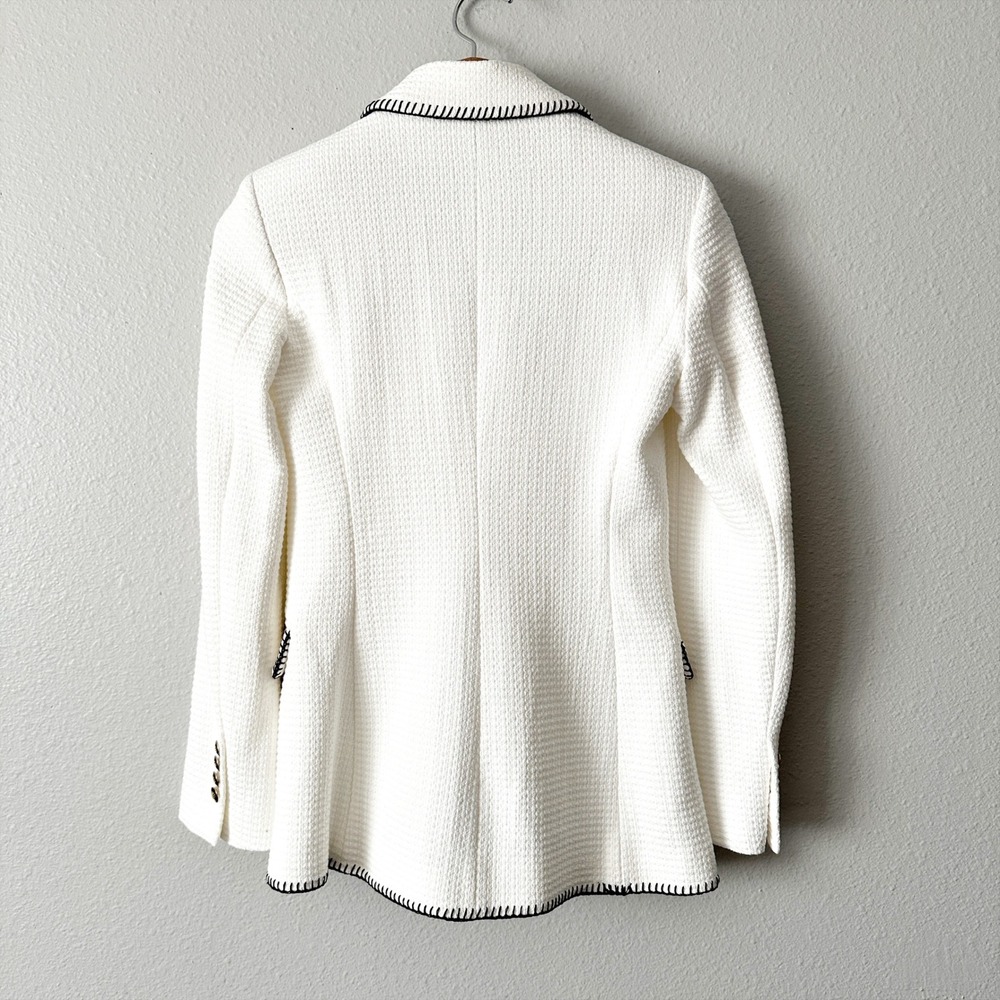 Zara White Textured Tweed Blazer Black Contrast Stitching Gold Buttons Size XS - Picture 8 of 13
